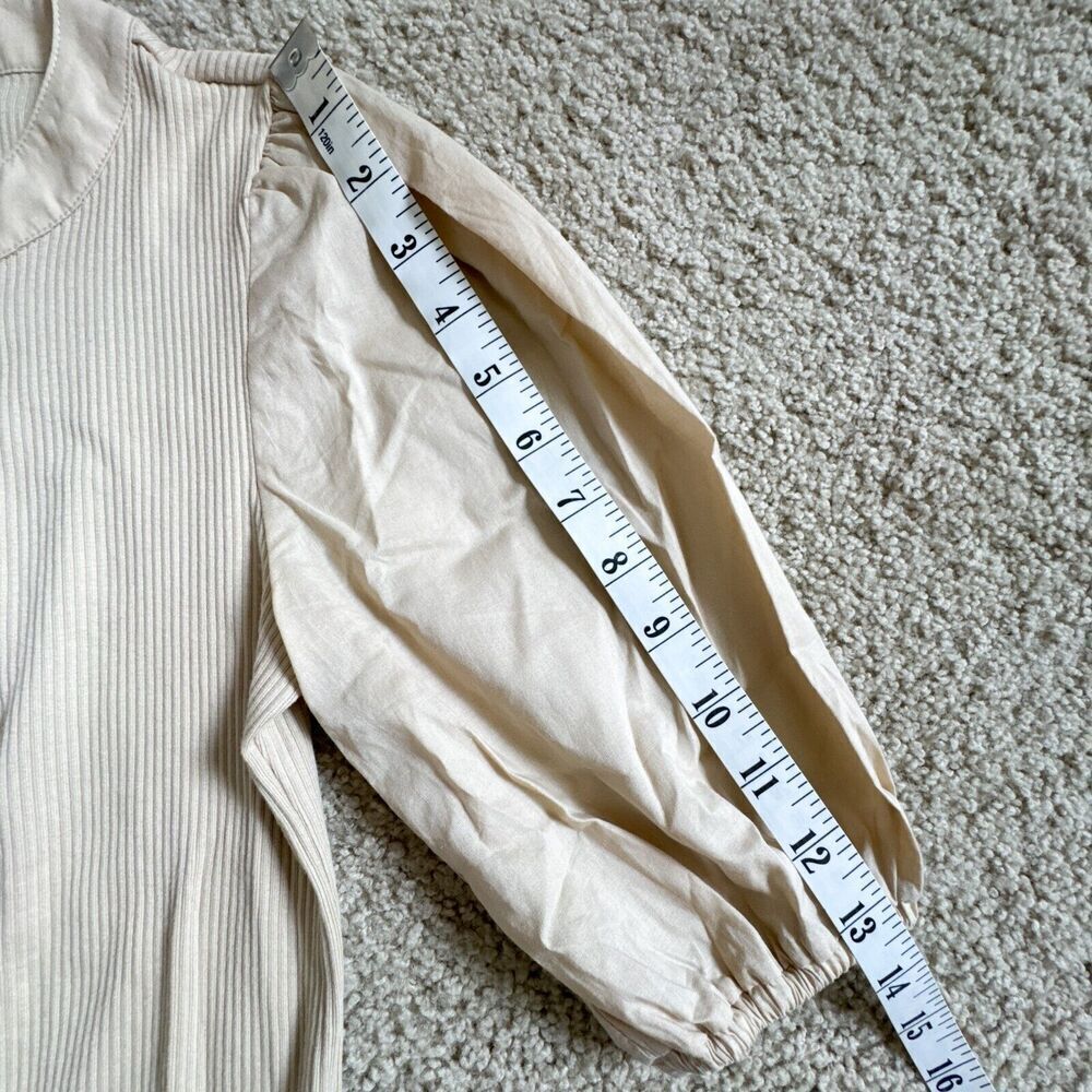 J.Crew New Vintage Rib Puff Sleeve Henley Top in Light Khaki Natural Size XXS - Picture 6 of 8